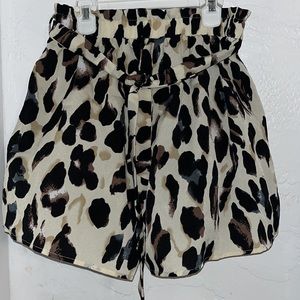 Shein leopard print silk tie waist shorts